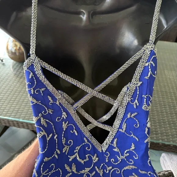 Niteline 100% Silk 1980’s Blue Beaded Dress - Picture 6 of 16